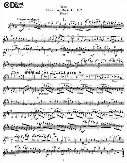 Three-Easy-Duets,Op.102-之第一长笛-三首简易-长笛五线谱|长笛谱
