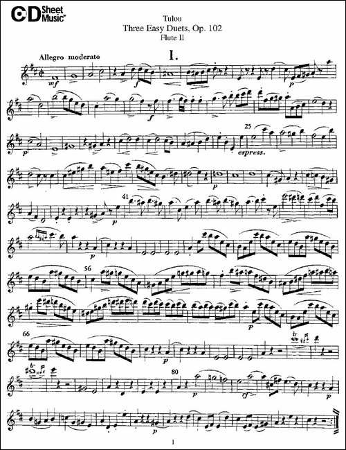 Three-Easy-Duets,Op.102-之第二长笛-三首简易-长笛五线谱|长笛谱