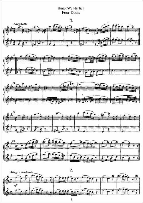 HugotWunderlich-Four-Duets-四首二重奏-长笛五线谱|长笛谱