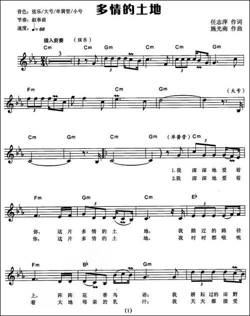 多情的土地-弹唱谱-电子琴谱
