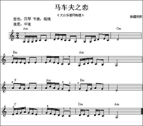 马车夫之恋-电子琴谱