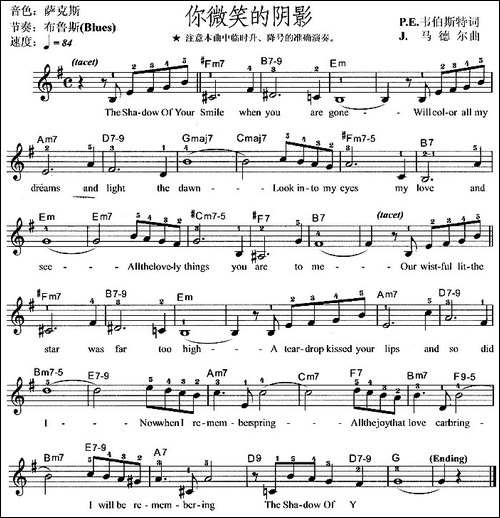 你微笑的阴影-电子琴谱