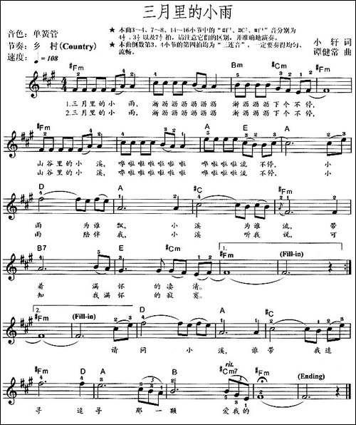 三月里的小雨-电子琴谱