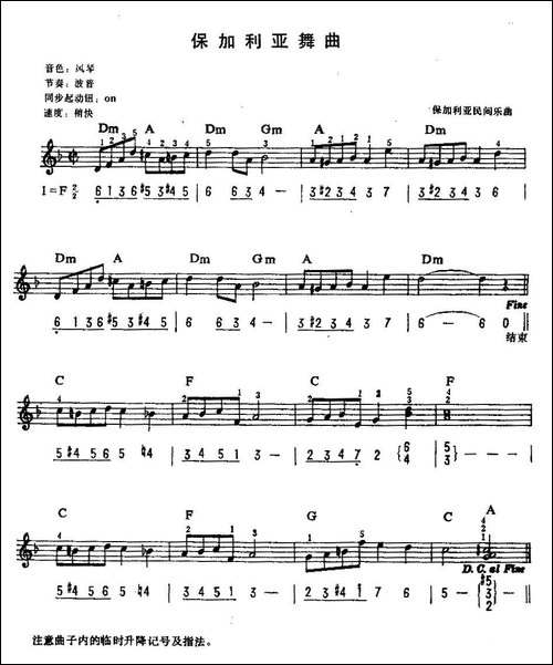 保加利亚舞曲-电子琴谱