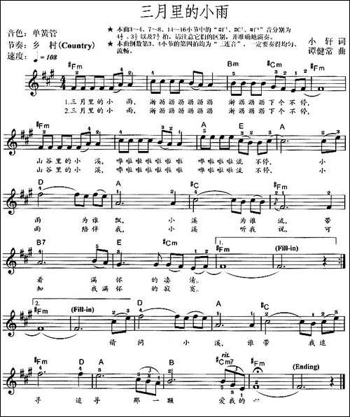 三月里的小雨-电子琴谱