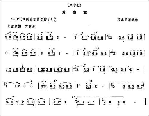 剪窗花-河北昌黎民歌-笛箫间谱|笛箫谱