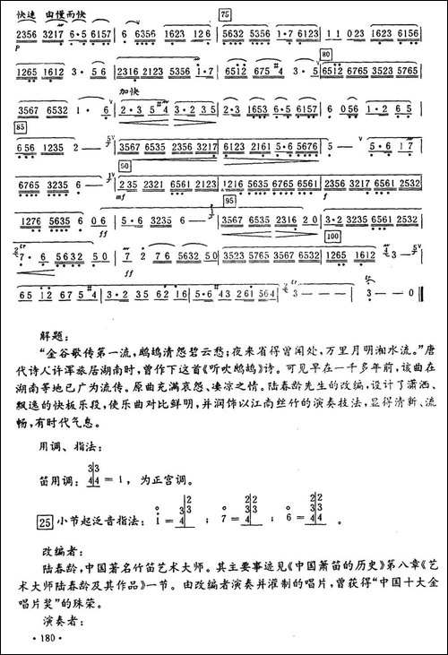 鹧鸪飞-陆春龄改编版-笛箫间谱|笛箫谱