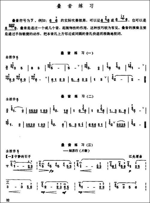 笛子叠音练习-笛箫简谱|笛箫谱