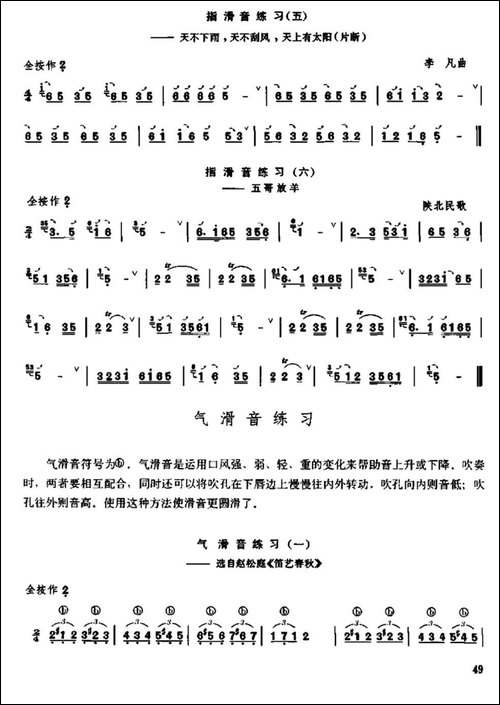 笛子滑音练习-笛箫简谱|笛箫谱