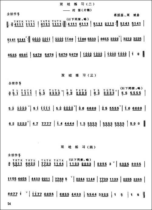 笛子双吐、三吐、花舌练习-笛箫简谱|笛箫谱