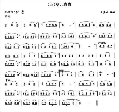 草儿青青-笛箫简谱|笛箫谱