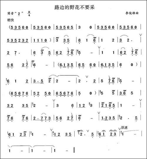 路边的野花不要采-笛箫间谱|笛箫谱