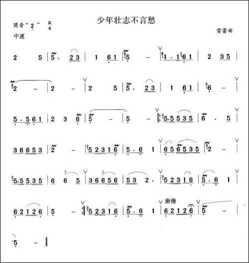少年壮志不言愁-笛箫间谱|笛箫谱