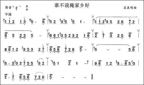 谁不说俺家乡好-笛箫间谱|笛箫谱