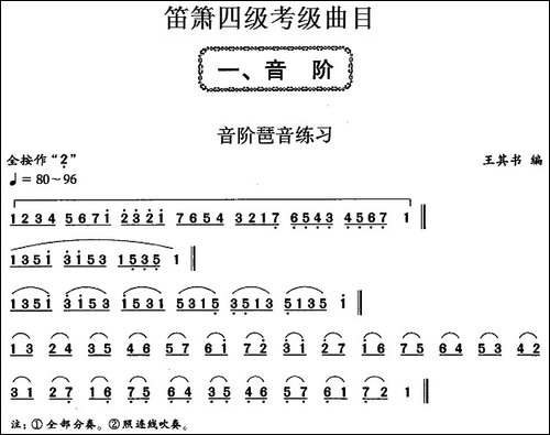 笛箫四级考级曲目：音阶琶音练习-笛箫简谱|笛箫谱
