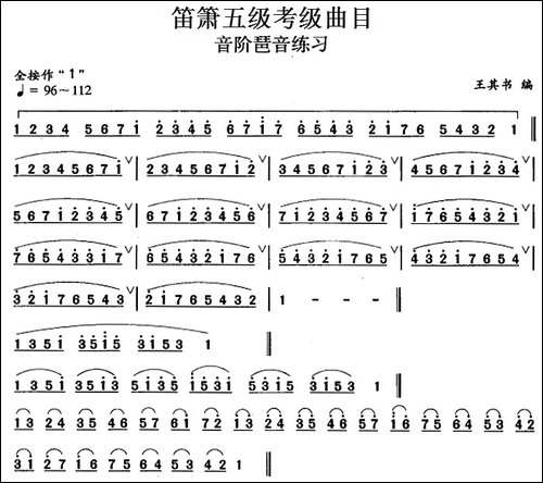 笛箫五级考级曲目：音阶琶音练习-笛箫简谱|笛箫谱