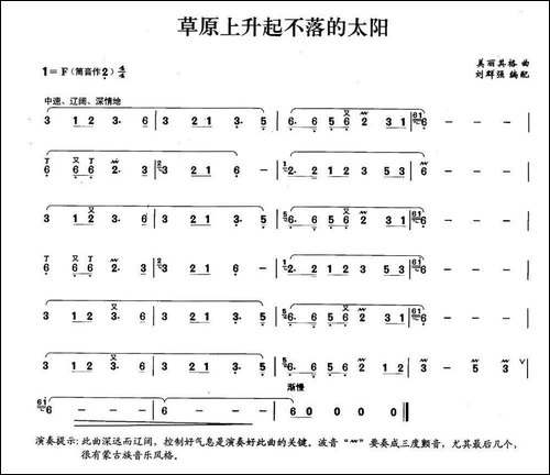 草原上升起不落的太阳-笛箫间谱|笛箫谱