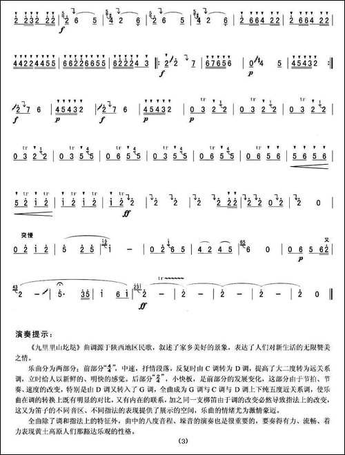 九里里山圪垯-笛箫间谱|笛箫谱