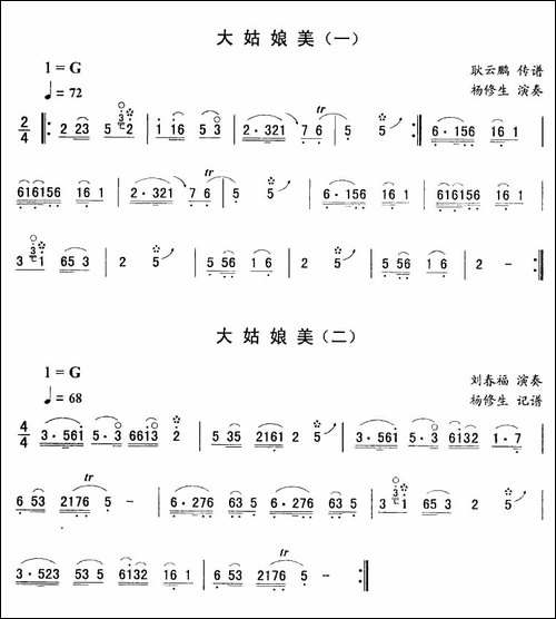 大姑娘美—东北秧歌曲牌-二人转伴奏谱-二人转谱