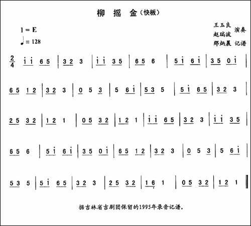 柳摇金—东北秧歌曲牌-二人转伴奏谱-二人转谱