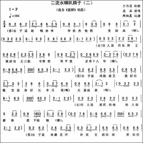 二流水喇叭牌子-二-[《蓝桥》唱段]-二人转谱