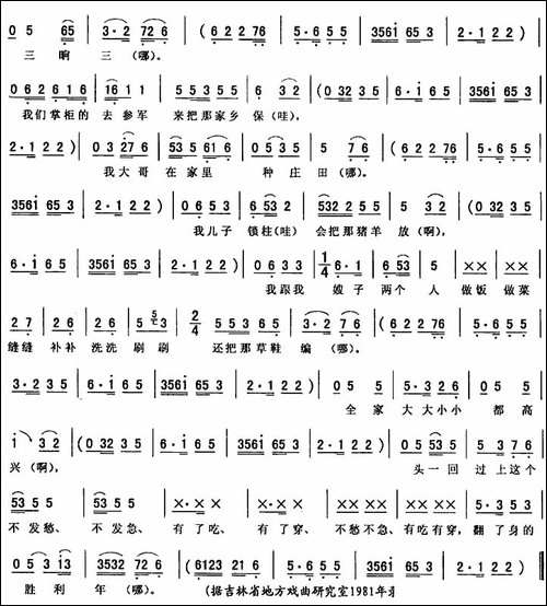 二流水喇叭牌子-四-[《光荣灯》唱段]-二人转谱