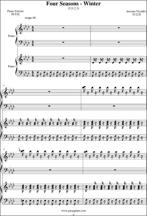 Four Seasons - Winter-四季之冬-双钢琴-钢琴谱