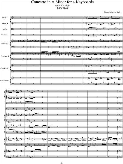 四羽管键琴协奏曲 BWV1065-钢琴谱