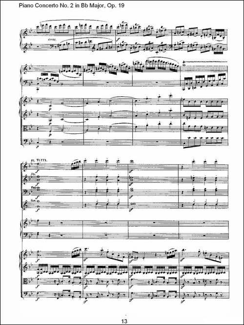 Bb大调钢琴第二协奏曲 Op. 19 第一乐章-钢琴谱