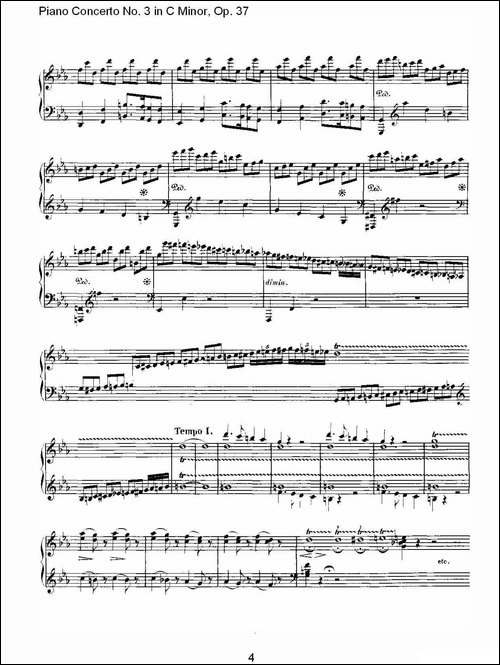 C小调钢琴第三协奏曲 Op.37  华彩乐章-钢琴谱