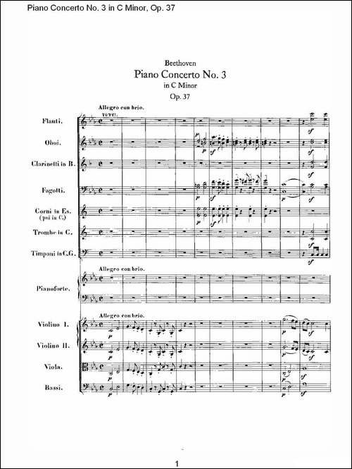 C小调钢琴第三协奏曲 Op.37  第一乐章-钢琴谱