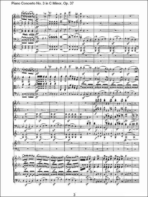 C小调钢琴第三协奏曲 Op.37  第一乐章-钢琴谱