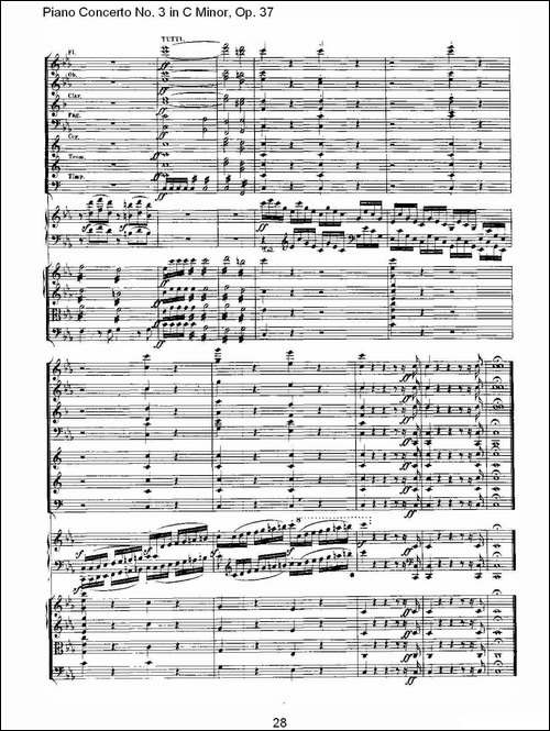 C小调钢琴第三协奏曲 Op.37  第一乐章-钢琴谱