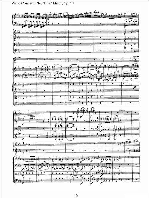 C小调钢琴第三协奏曲 Op.37  第一乐章-钢琴谱