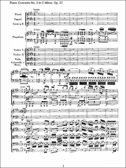 C小调钢琴第三协奏曲 Op.37  第二乐章-钢琴谱