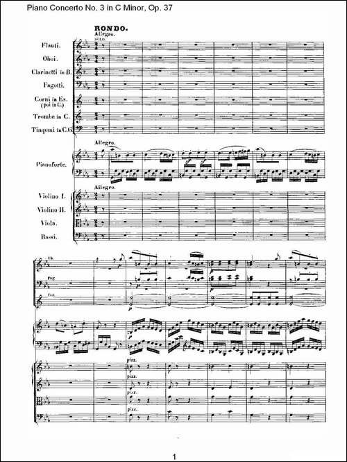 C小调钢琴第三协奏曲 Op.37  第三乐章-钢琴谱