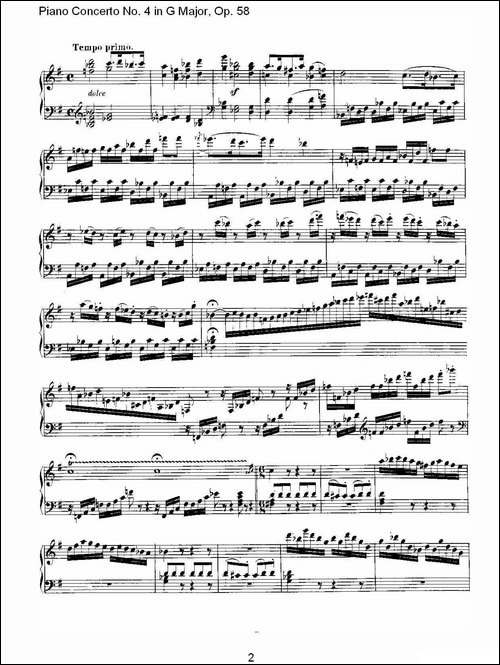 Ｇ大调钢琴第四协奏曲 Op.58 华彩乐章-总谱-钢琴谱