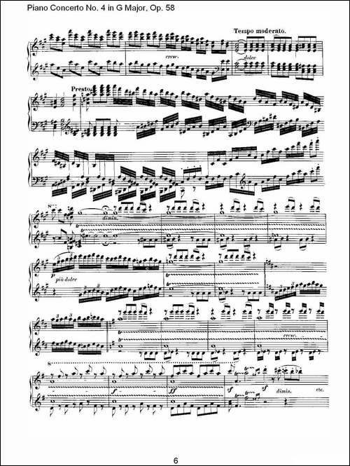 Ｇ大调钢琴第四协奏曲 Op.58 华彩乐章-总谱-钢琴谱