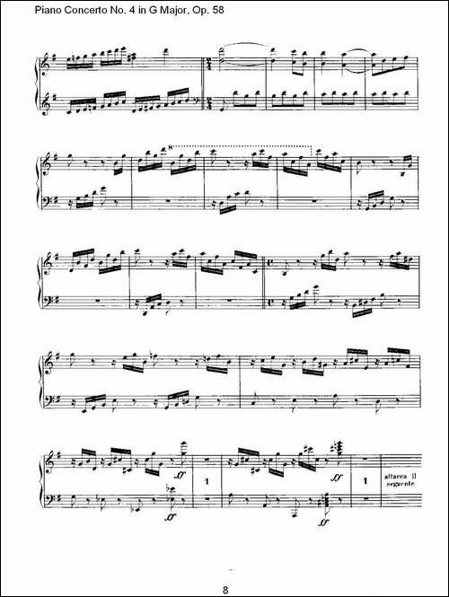 Ｇ大调钢琴第四协奏曲 Op.58 华彩乐章-总谱-钢琴谱