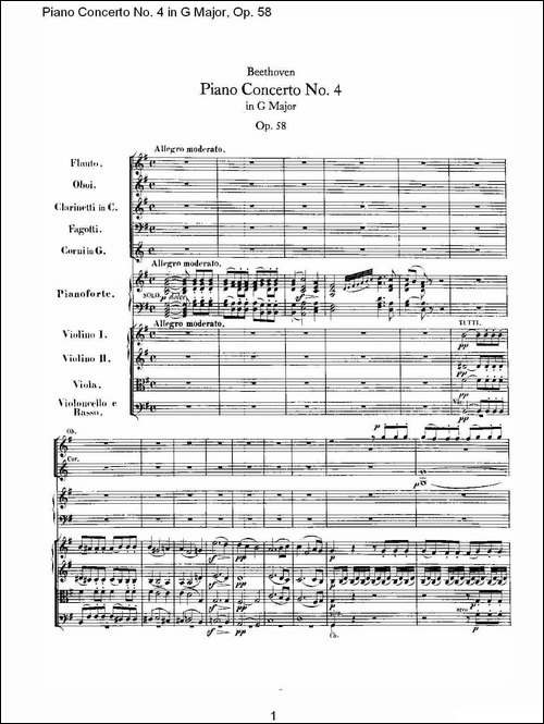 Ｇ大调钢琴第四协奏曲 Op.58 第一乐章-总谱-钢琴谱