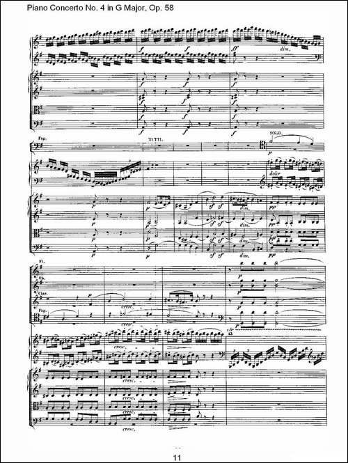 Ｇ大调钢琴第四协奏曲 Op.58 第一乐章-总谱-钢琴谱