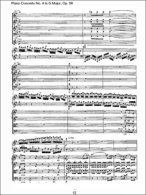 Ｇ大调钢琴第四协奏曲 Op.58 第一乐章-总谱-钢琴谱