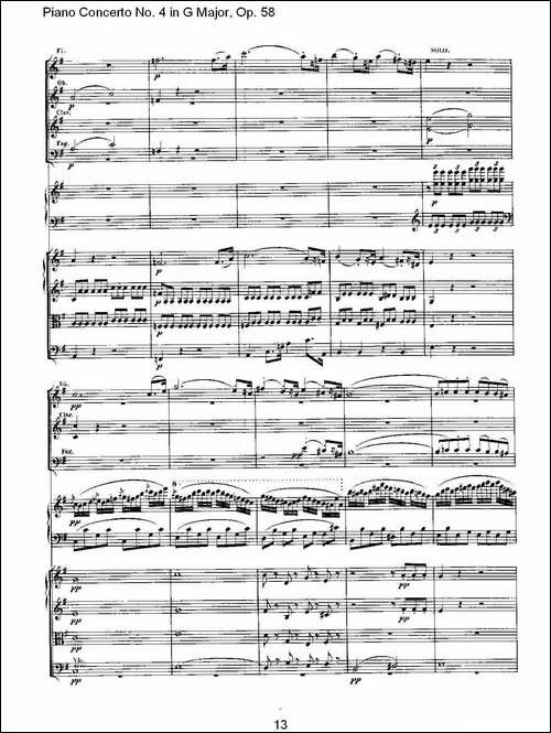 Ｇ大调钢琴第四协奏曲 Op.58 第一乐章-总谱-钢琴谱