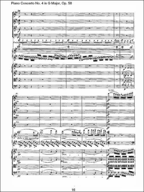 Ｇ大调钢琴第四协奏曲 Op.58 第一乐章-总谱-钢琴谱