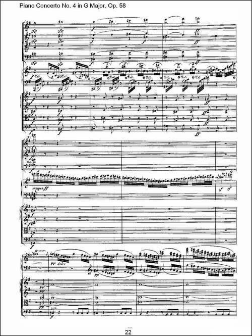 Ｇ大调钢琴第四协奏曲 Op.58 第一乐章-总谱-钢琴谱
