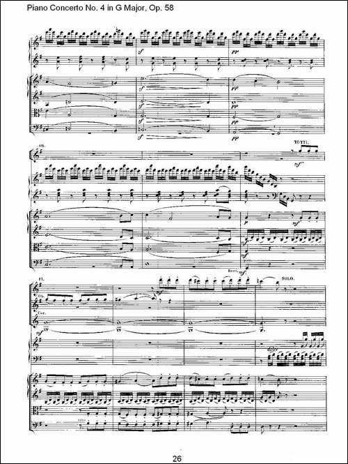 Ｇ大调钢琴第四协奏曲 Op.58 第一乐章-总谱-钢琴谱