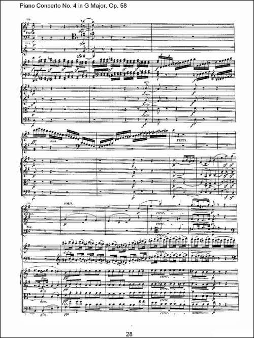 Ｇ大调钢琴第四协奏曲 Op.58 第一乐章-总谱-钢琴谱