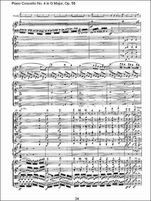 Ｇ大调钢琴第四协奏曲 Op.58 第一乐章-总谱-钢琴谱