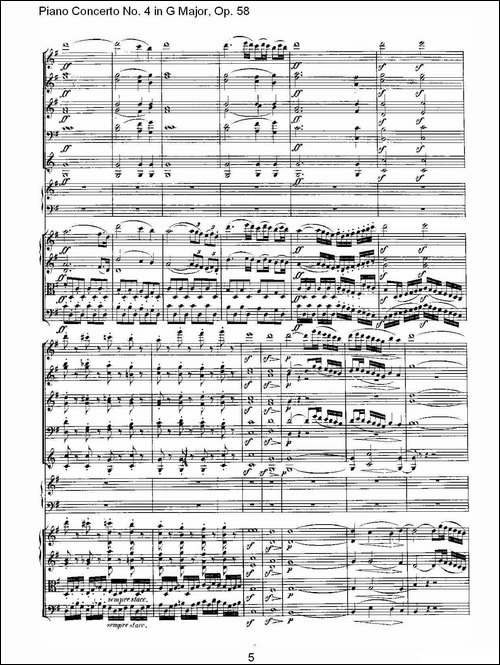 Ｇ大调钢琴第四协奏曲 Op.58 第一乐章-总谱-钢琴谱