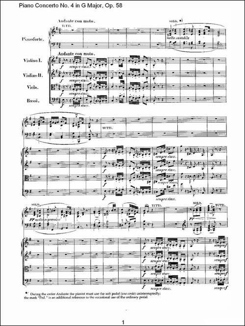 Ｇ大调钢琴第四协奏曲 Op.58 第二乐章-总谱-钢琴谱